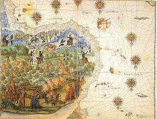 De tochten van de zeelieden als Christophorus Columbus leidden tot de ontdekking van weersverschijnselen die in de toenmalige volksweerkunde niet bekend waren. Het in kaart brengen van deze windsystemen werd erg belangrijk. Op deze kaart in 1547 is West-Afrika op zijn kop getekend (gezien vanuit Europa).